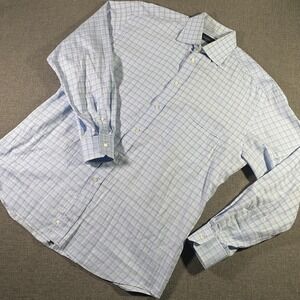 Canali Plaid Long Sleeve Dress Shirt Men 43 (17) Blue Made in Italy